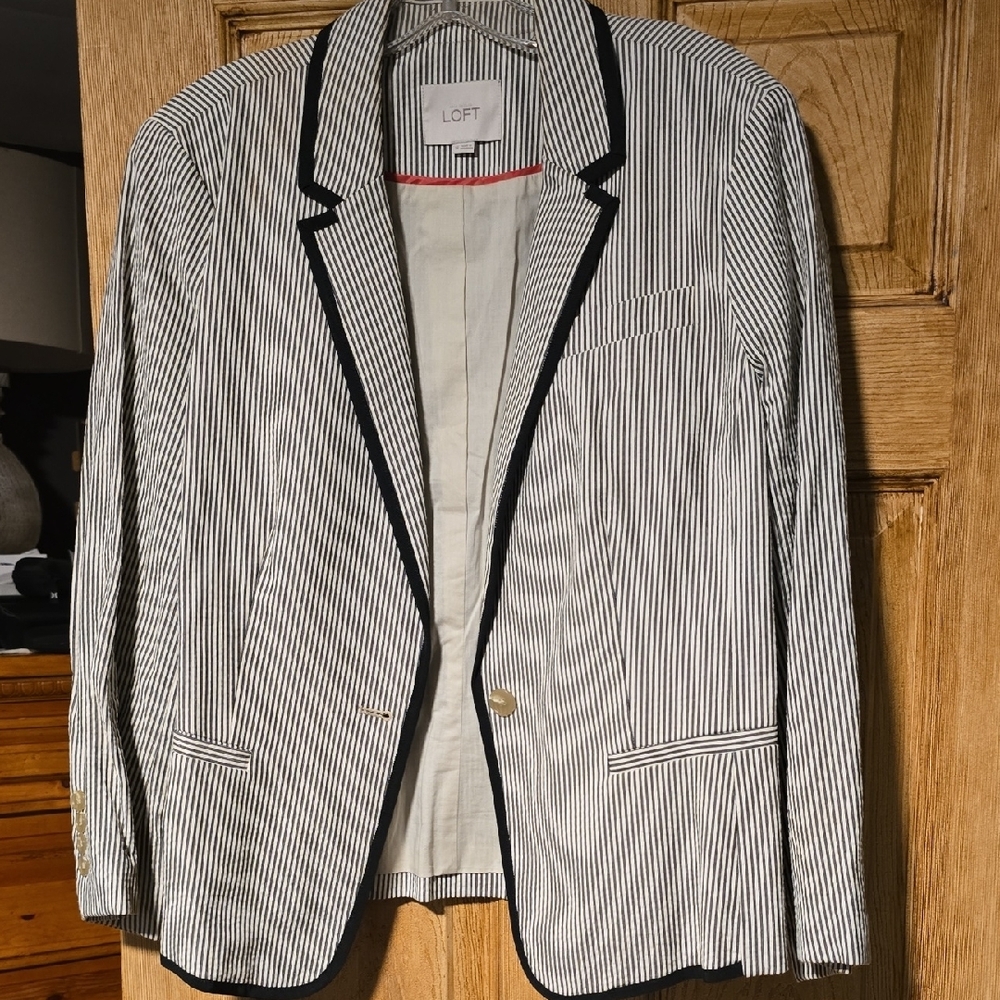 LOFT Black and White Women's Blazer Coat with Modern Slim-Cut